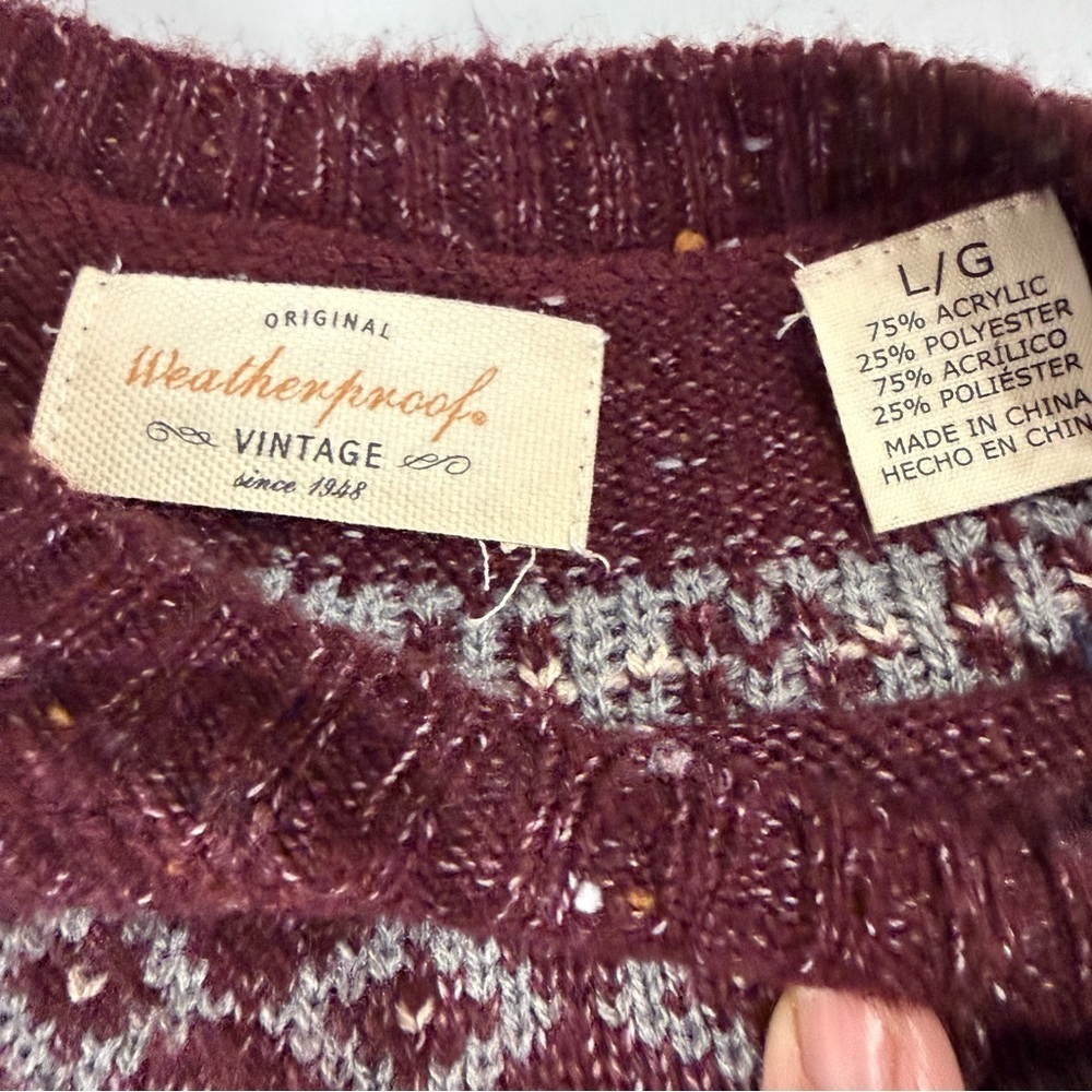 Original Weatherproof Vintage Fair Isle Sweater Burgundy/Grey Women’s Size Large - Picture 3 of 8